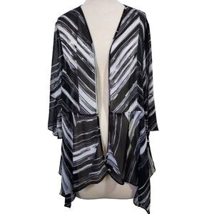 Catherines Sheer Cardigan Womens 0X Open Front 3/4 Bell Sleeves Black White